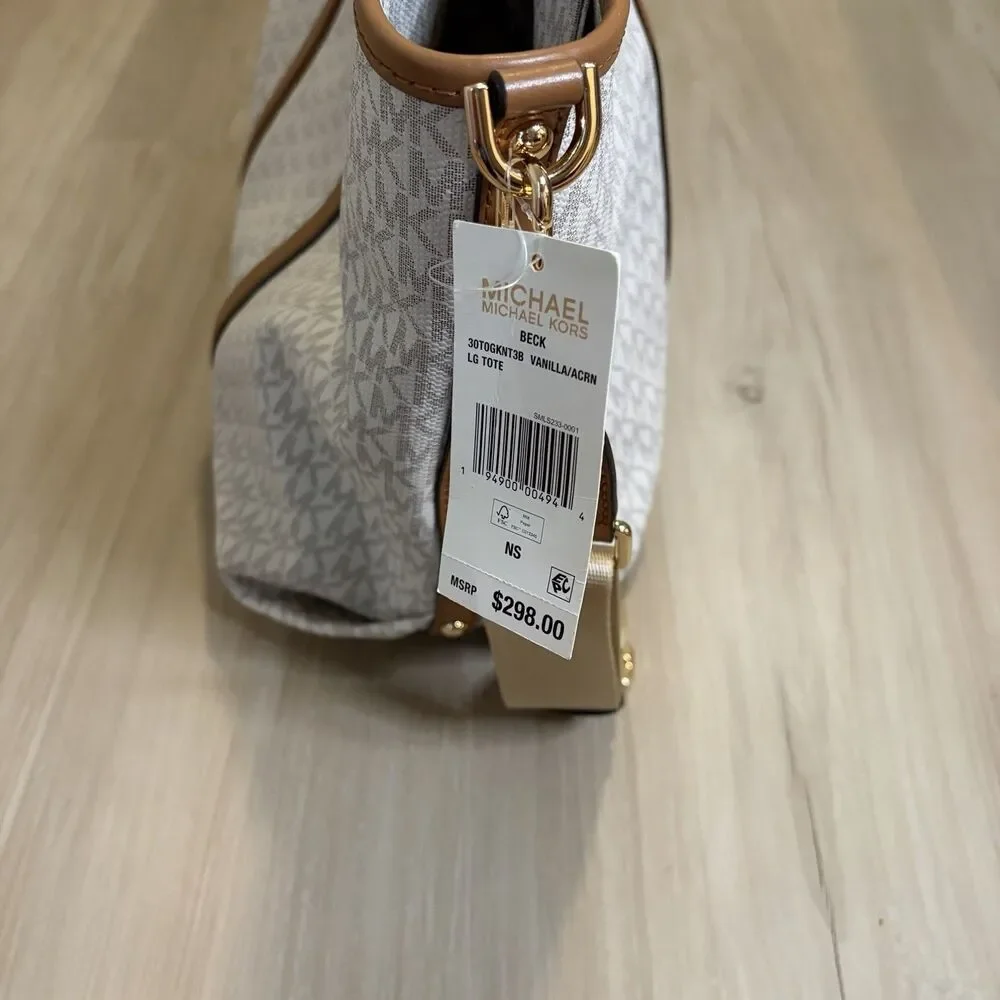 MICHAEL KORS Beck Signature Convertible Tote Bag Vanilla 30T0GKNT1B